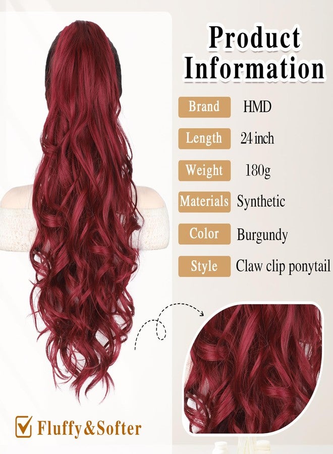 HMD Ponytail Extension,24 Inch Claw Clip Wavy Ponytail Extension Synthetic Pony tails Hair Extensions for Women Fluffy Natural Soft Hairpiece for Daily Party Use - Image 2